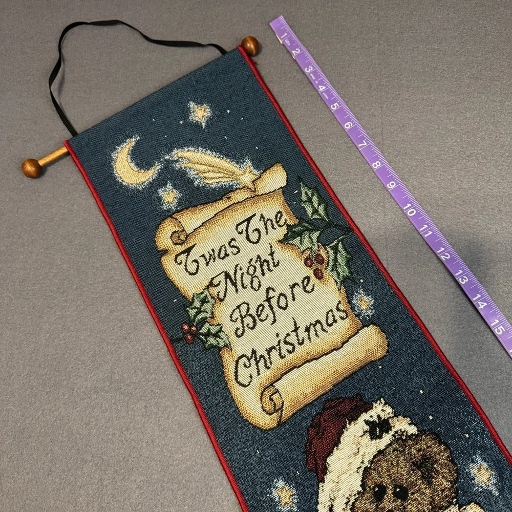 Vtg Boyds‎ Bears Twas Night Before Christmas Long Thin Wall Tapestry Blues Reds